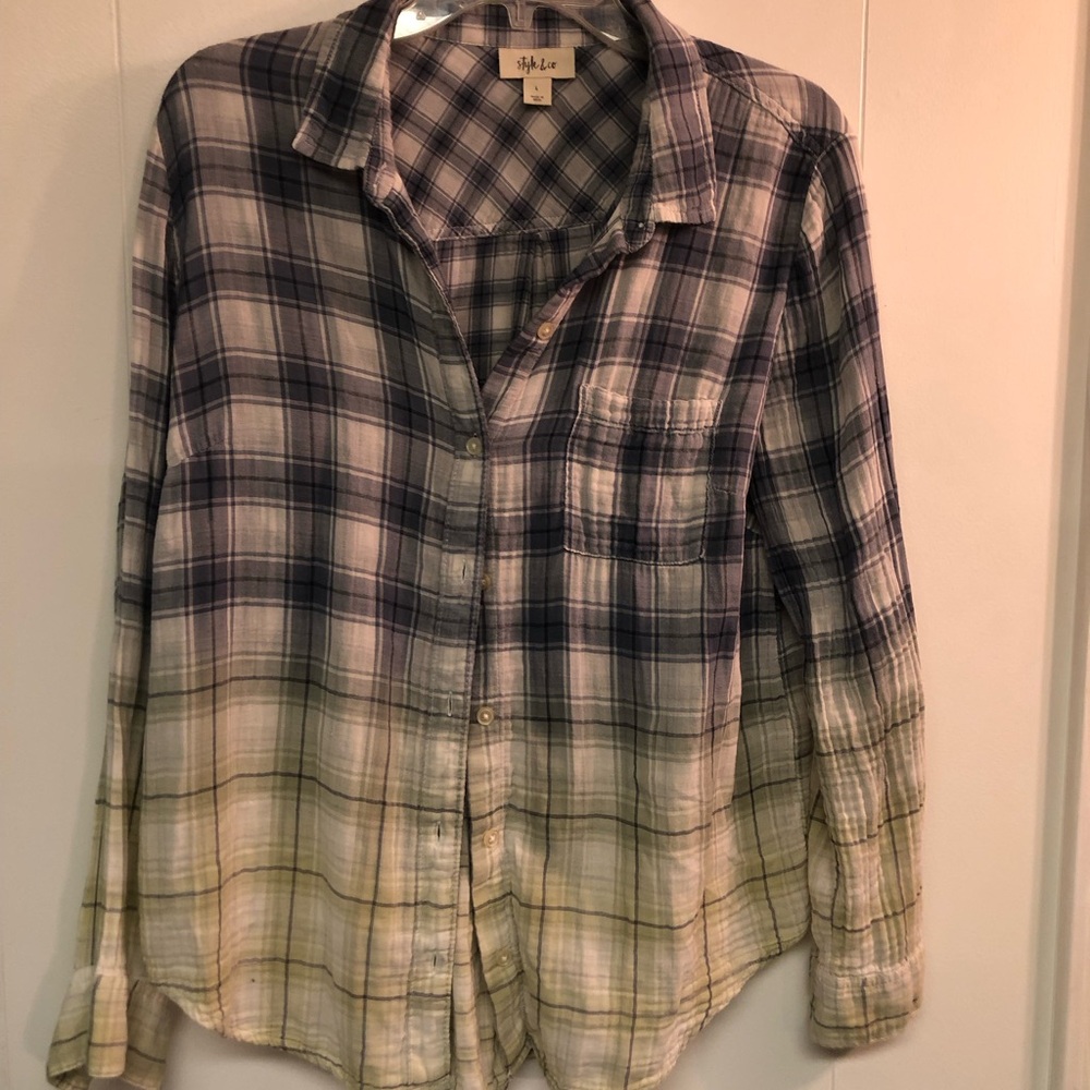 Style & Co. Blue and Cream Checkered Shirt